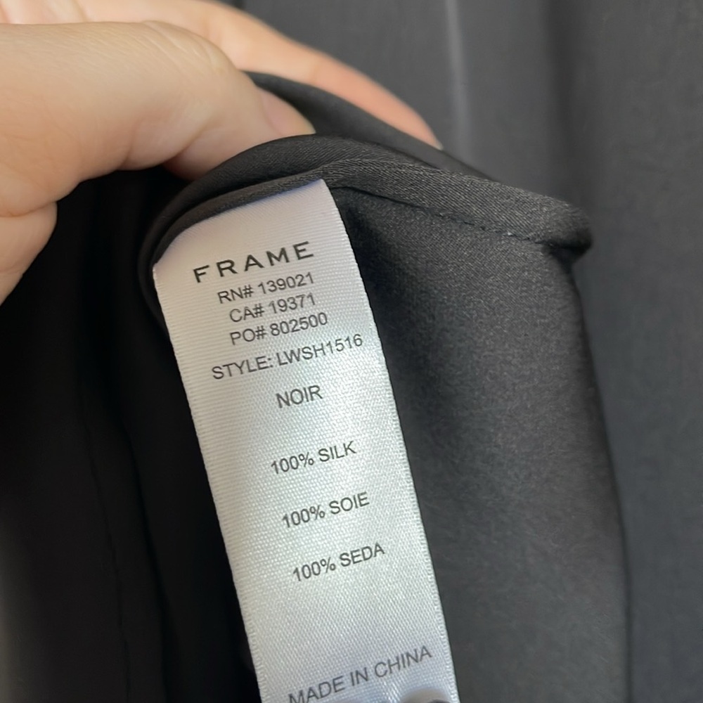 Frame Fitted Notch Collar Silk Black Blouse - Picture 6 of 6